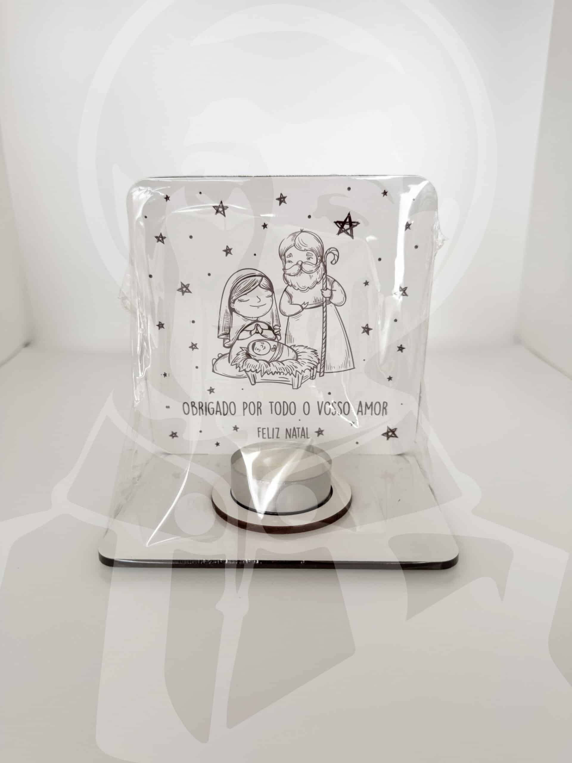 Suporte com vela e mensagem de Natal