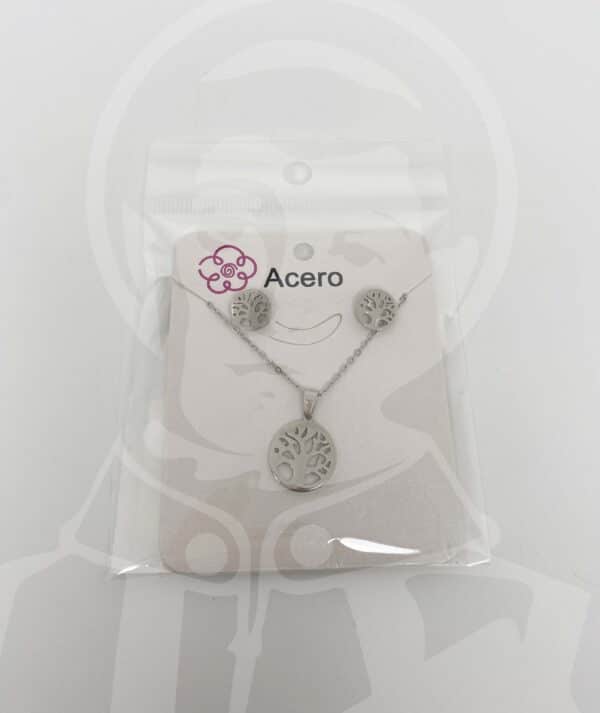 Fio e Brincos em Aço Árvore da Vida