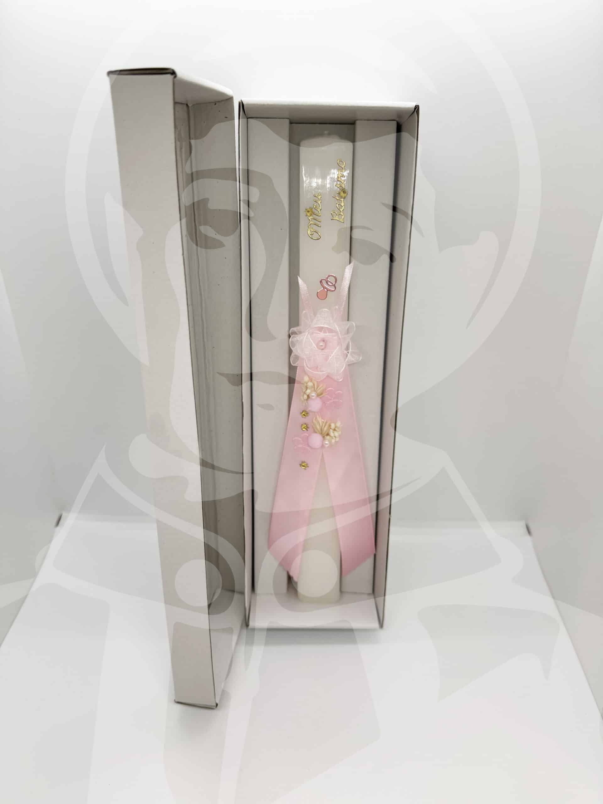 Vela de Batismo Decorada Rosa
