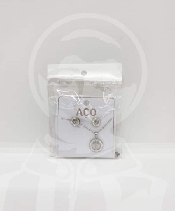 Fio e Brincos em Aço Cruz