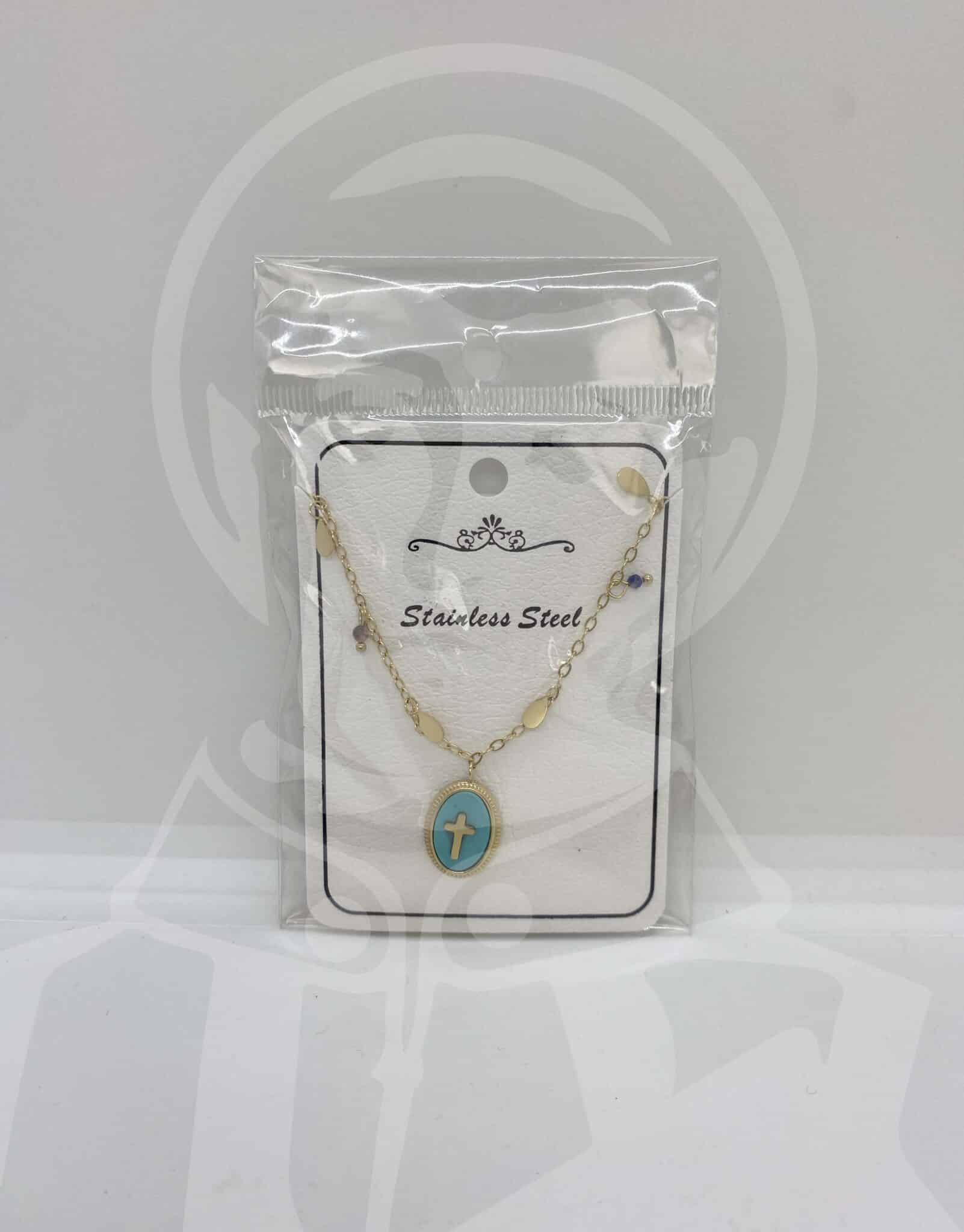Fio em Aço Pedra com Cruz Dourado
