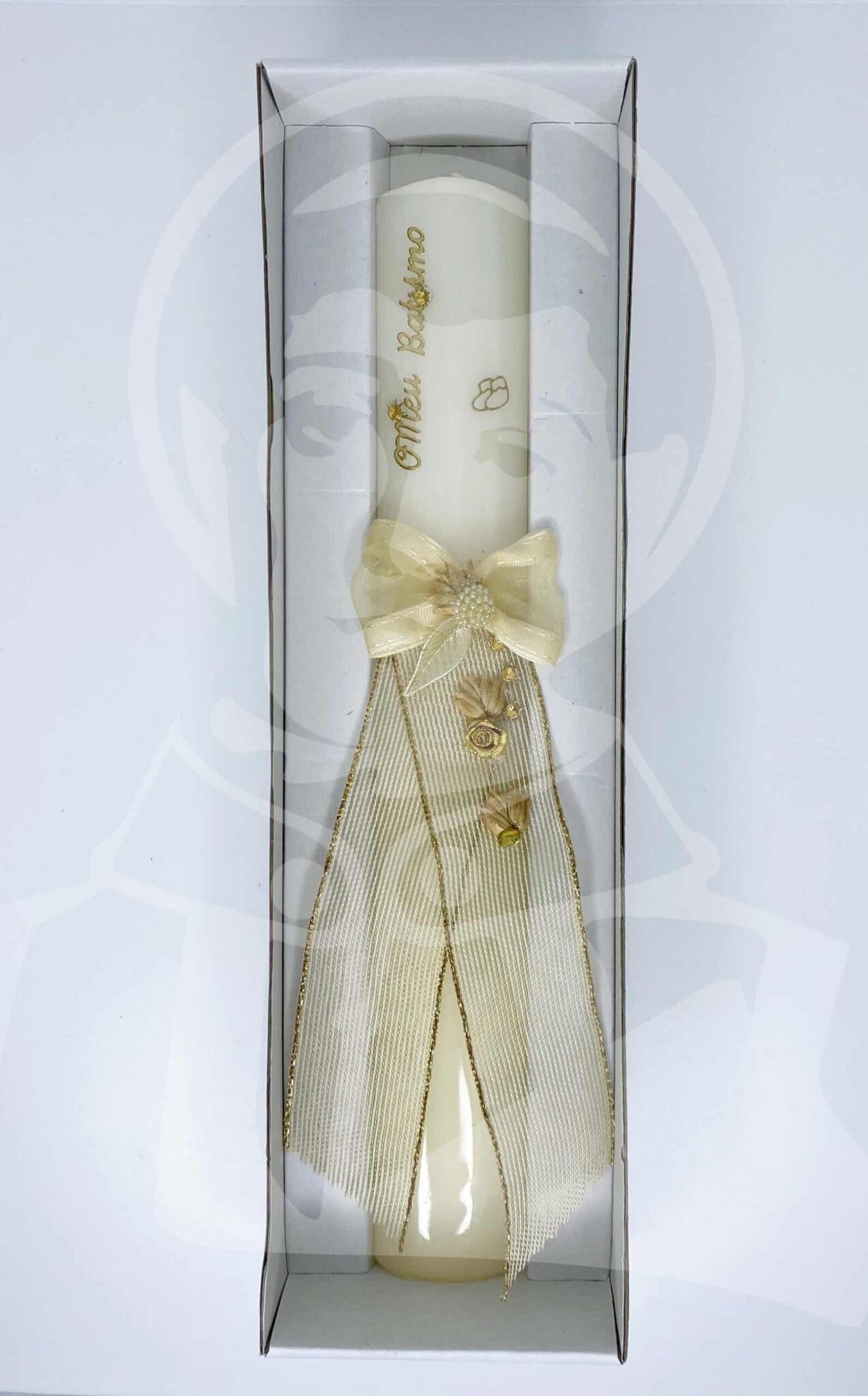 Vela de Batismo Decorada Dourada