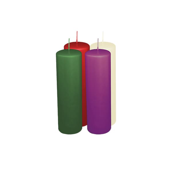 Conjunto de Quatro Velas para Advento (Verde, Vermelho, Roxo, Branco) - 8cm x 15cm