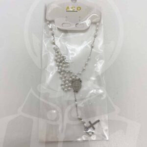 Terço em Aço com Missangas Brancas N.ª Sr.ª das Graças