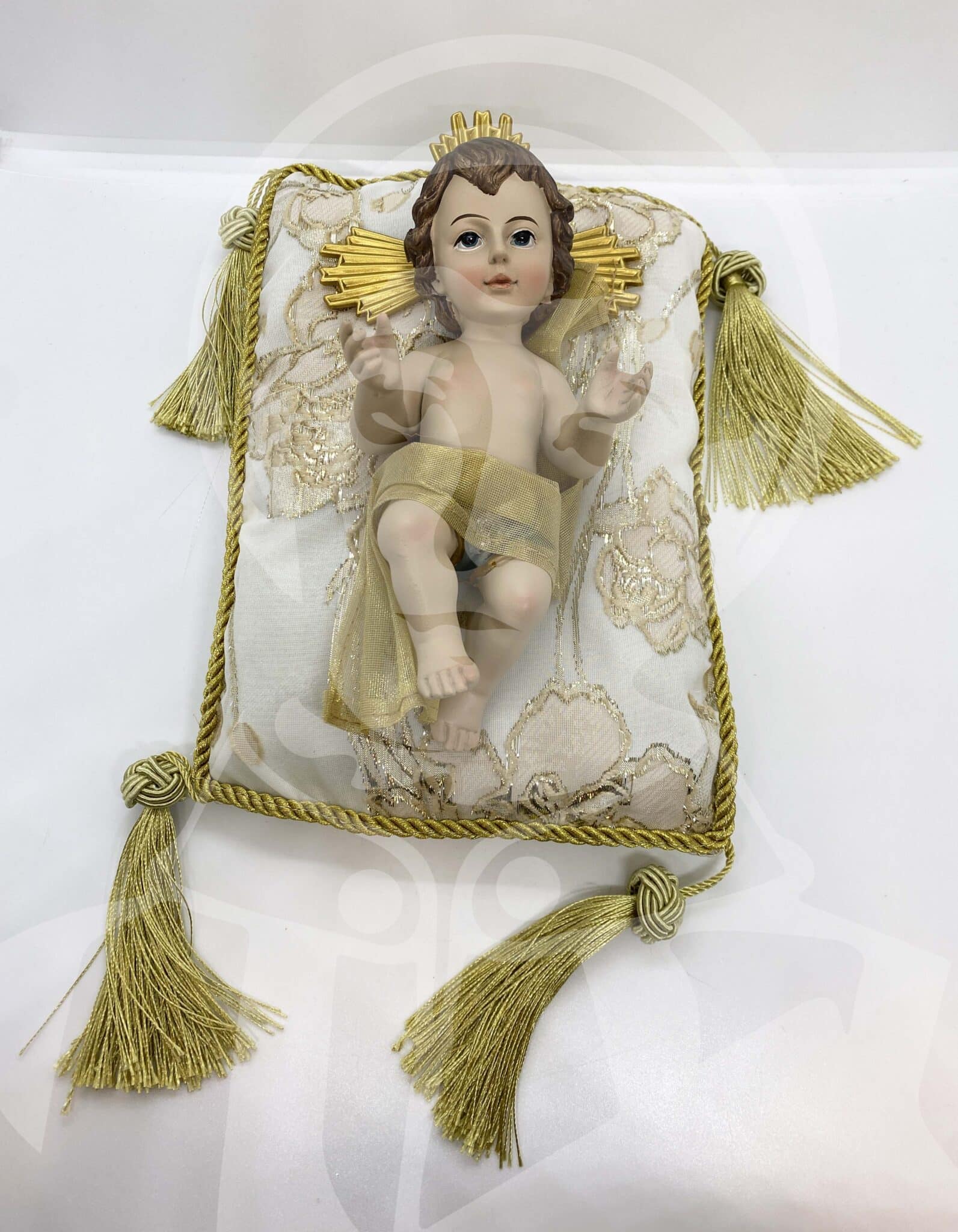 Menino Jesus com Almofada Bege/Dourada