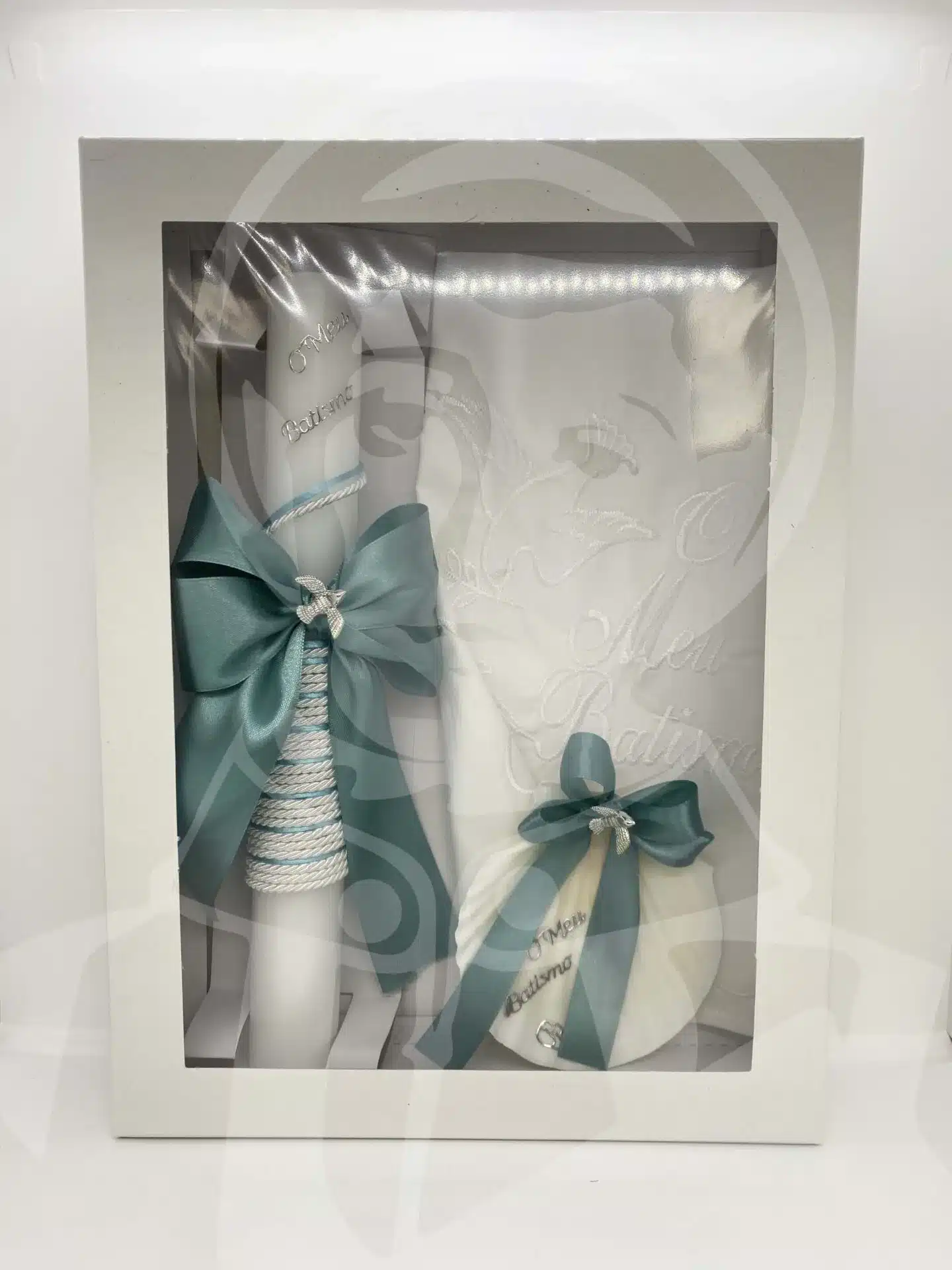 Kit de Batismo com Vela, Concha e Toalha - Azul