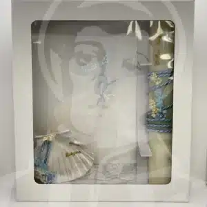 Kit de Batismo com Vela, Concha e Toalha - Azul
