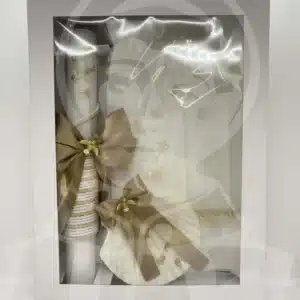 Kit de Batismo com Vela, Concha e Toalha - Bege