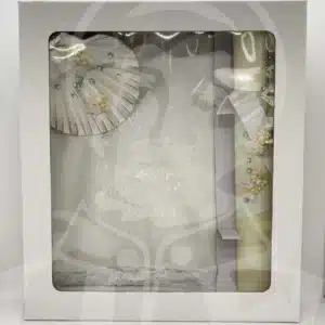 Kit de Batismo com Vela, Concha e Toalha - Branco
