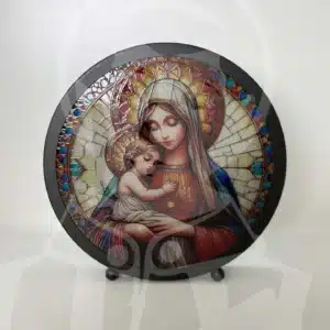 Quadro Efeito Vitral com Luz - Virgem com Menino