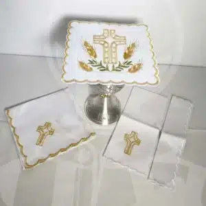 Conjunto de Altar Bordado Linho/Algodão Cruz e Espigas