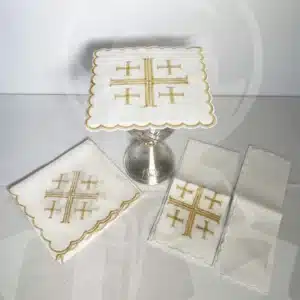 Conjunto de Altar 100% Linho Bordado Cruz