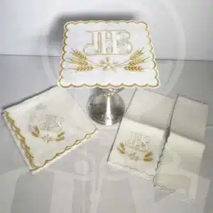 Conjunto de Altar 100% Linho Bordado JHS e Espigas