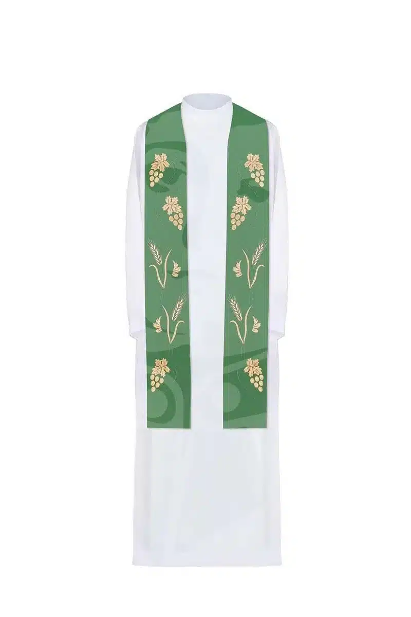 Estola Verde com Bordado de Motivos Eucarísticos